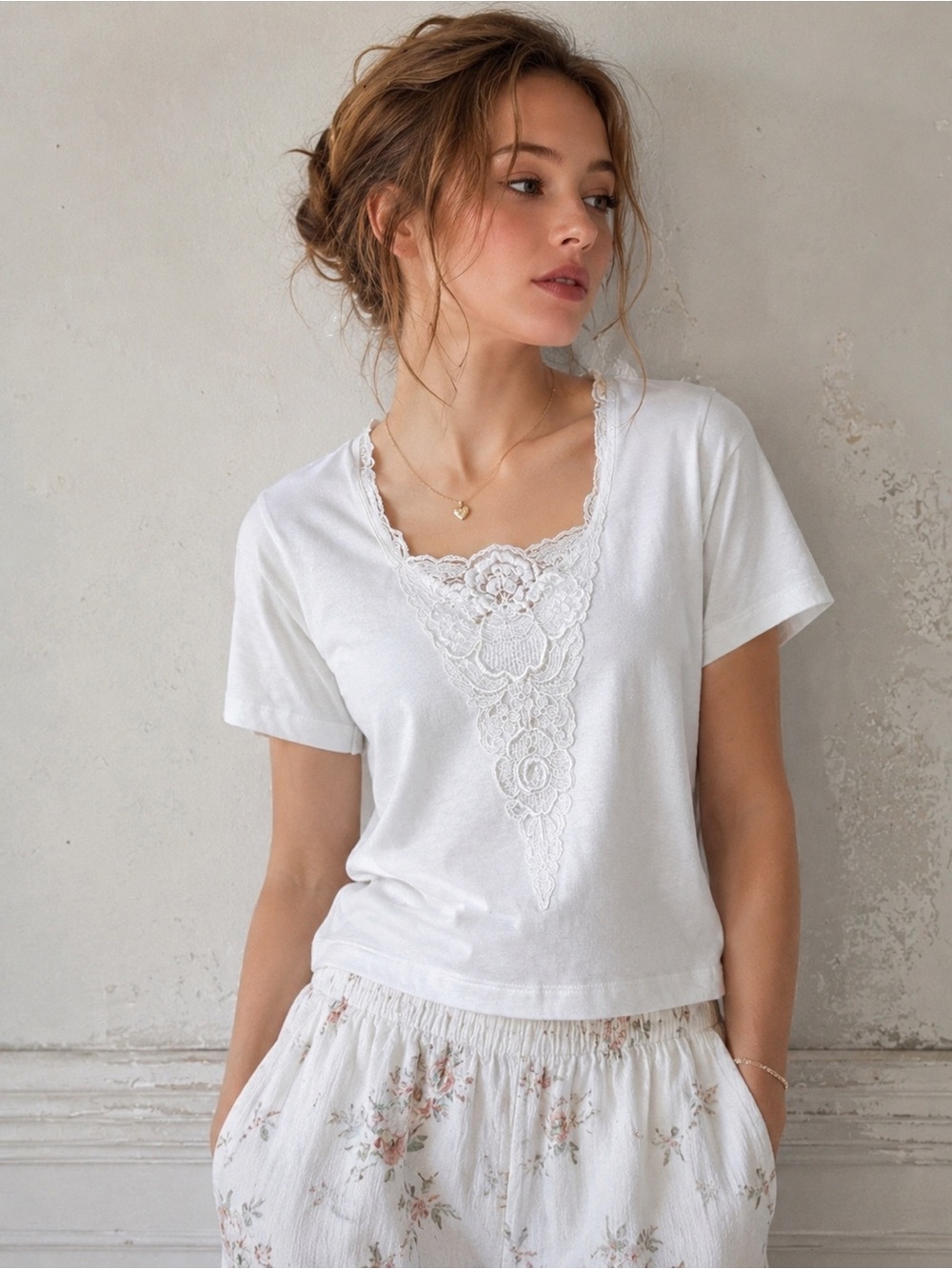 Vintage Hanky Panky White Lace Applique Cotton Top USA Cottagecore